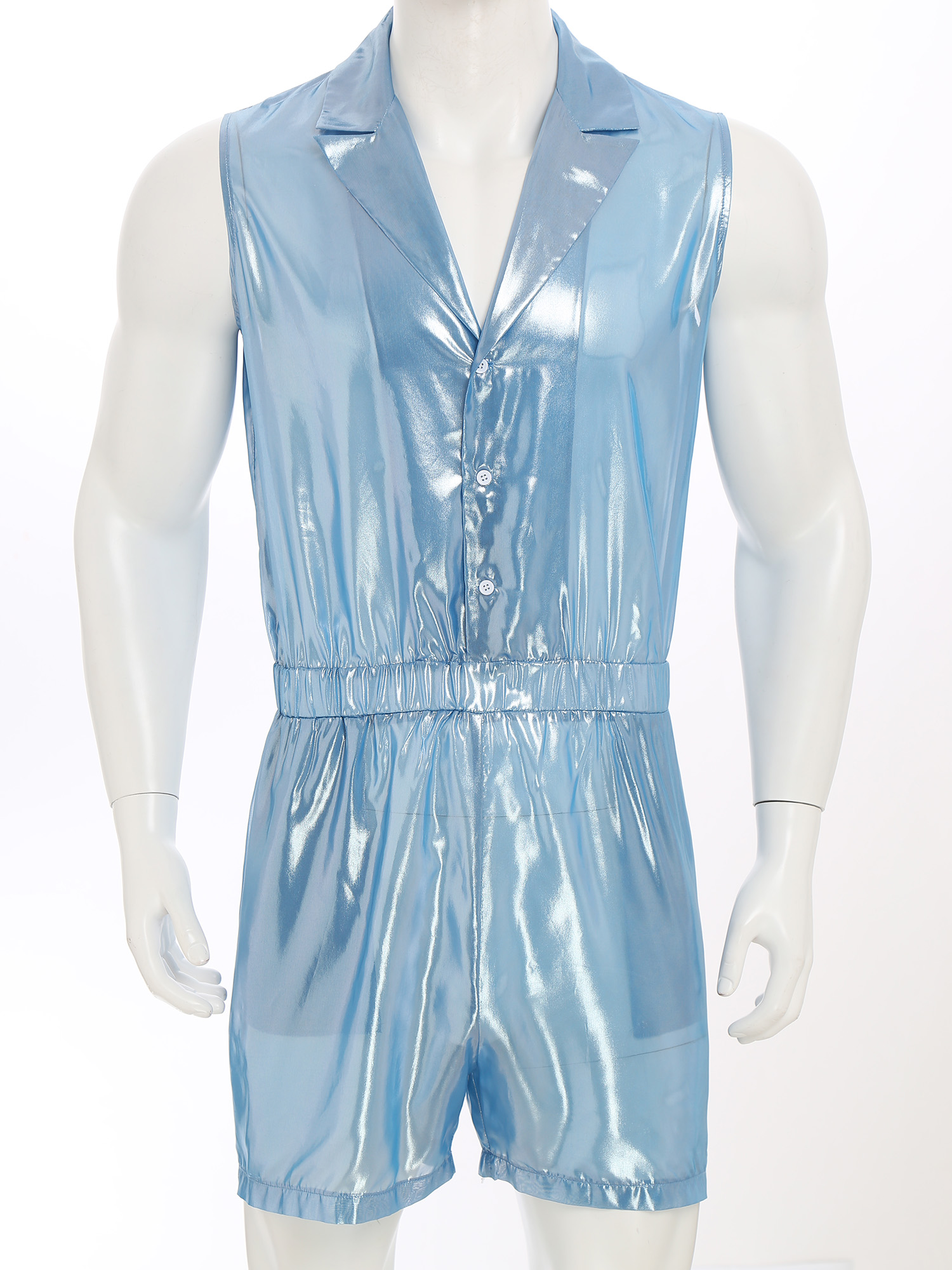 Sleeveless Jumpsuit - Mens Sheer Shiny Metallic Chiffon Jumpsuit