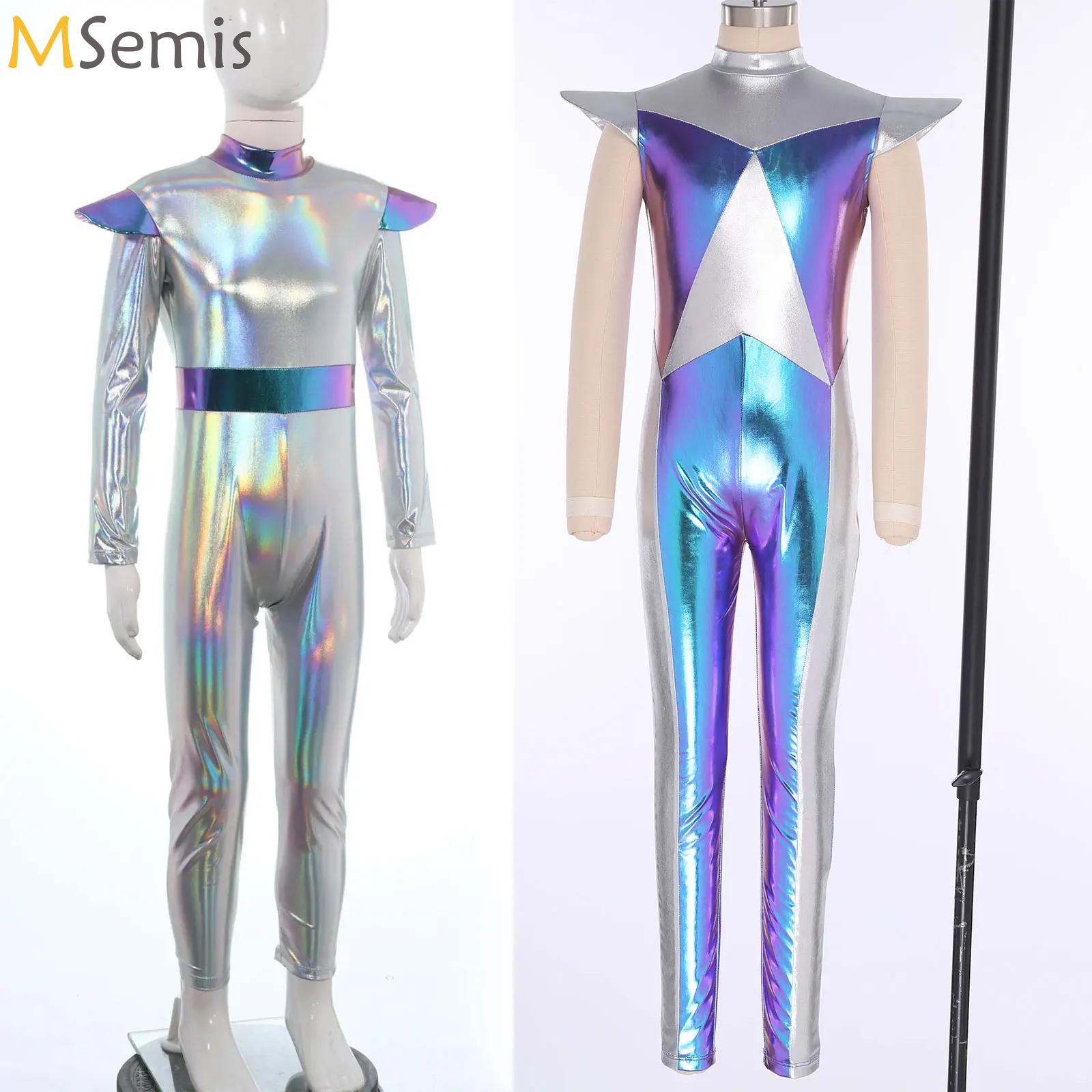 Sleeveless Jumpsuit - Girls Shiny Metallic Alien Outerspace Halloween