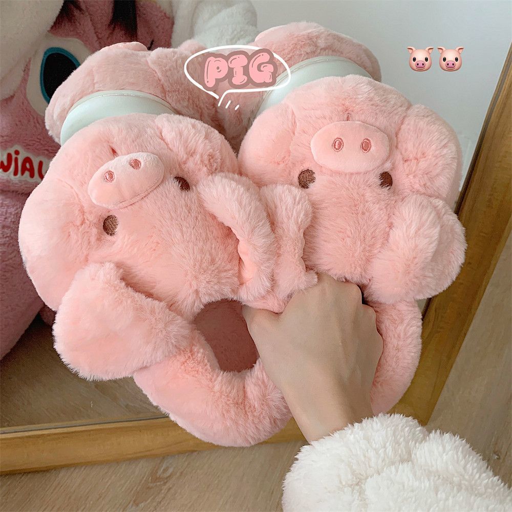 Women Fashion Images - Feerldi Pink fluffy pig slippers women