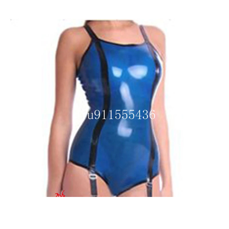 Sleeveless Jumpsuit - Sexy Women Blue Latex Swimsuit Sleeveless