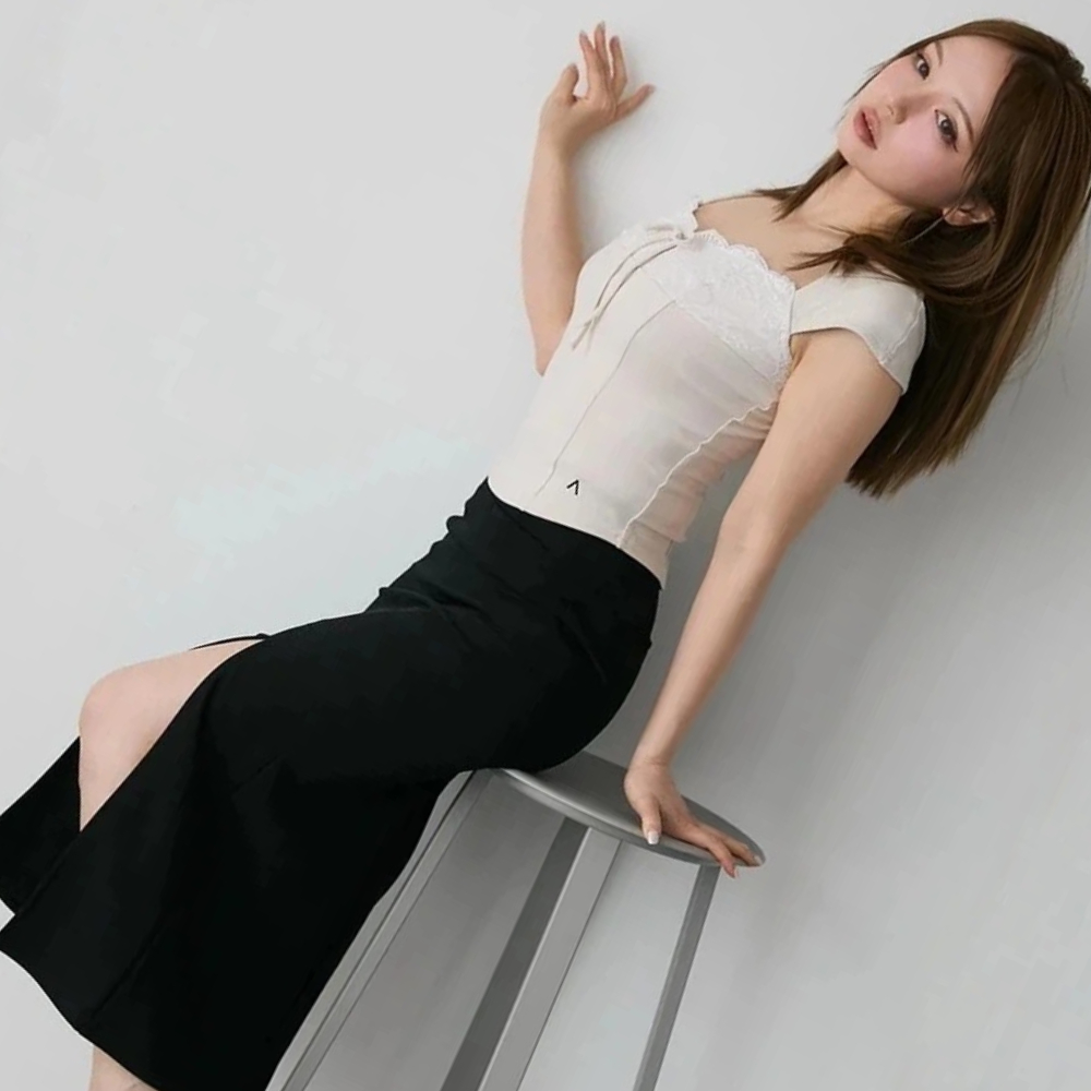 Women Fashion Japan - Japanese Style Lace Patchwork Slim Fit