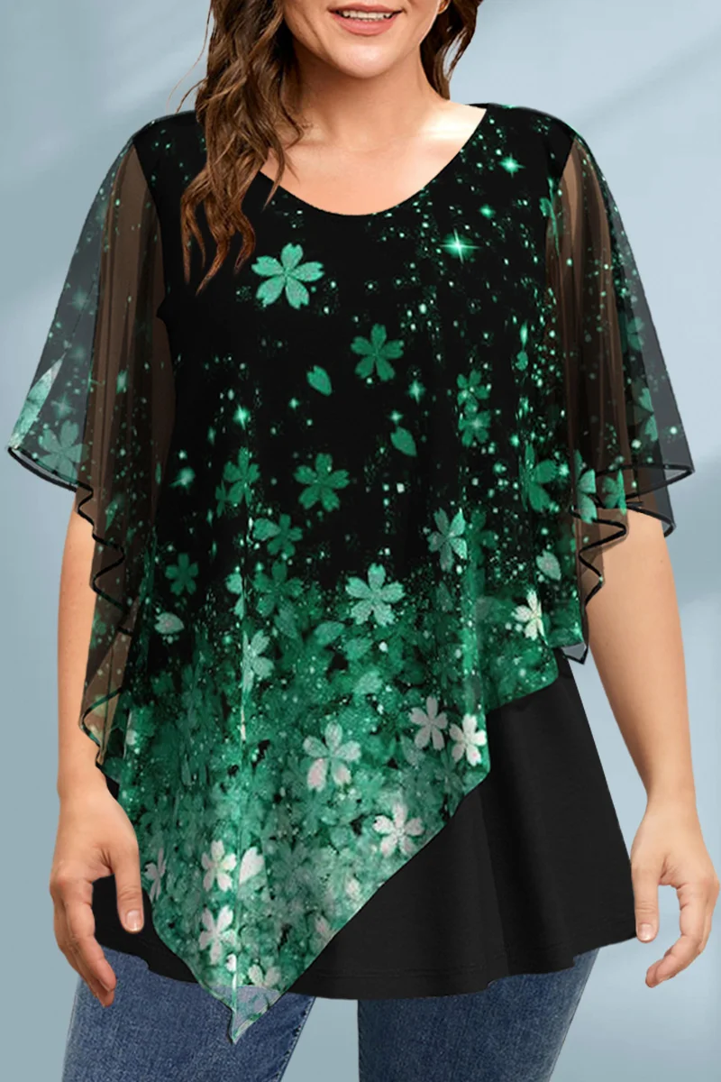 Women'S Fashion Essentials - Women's Plus Size Blouse Chiffon Floral