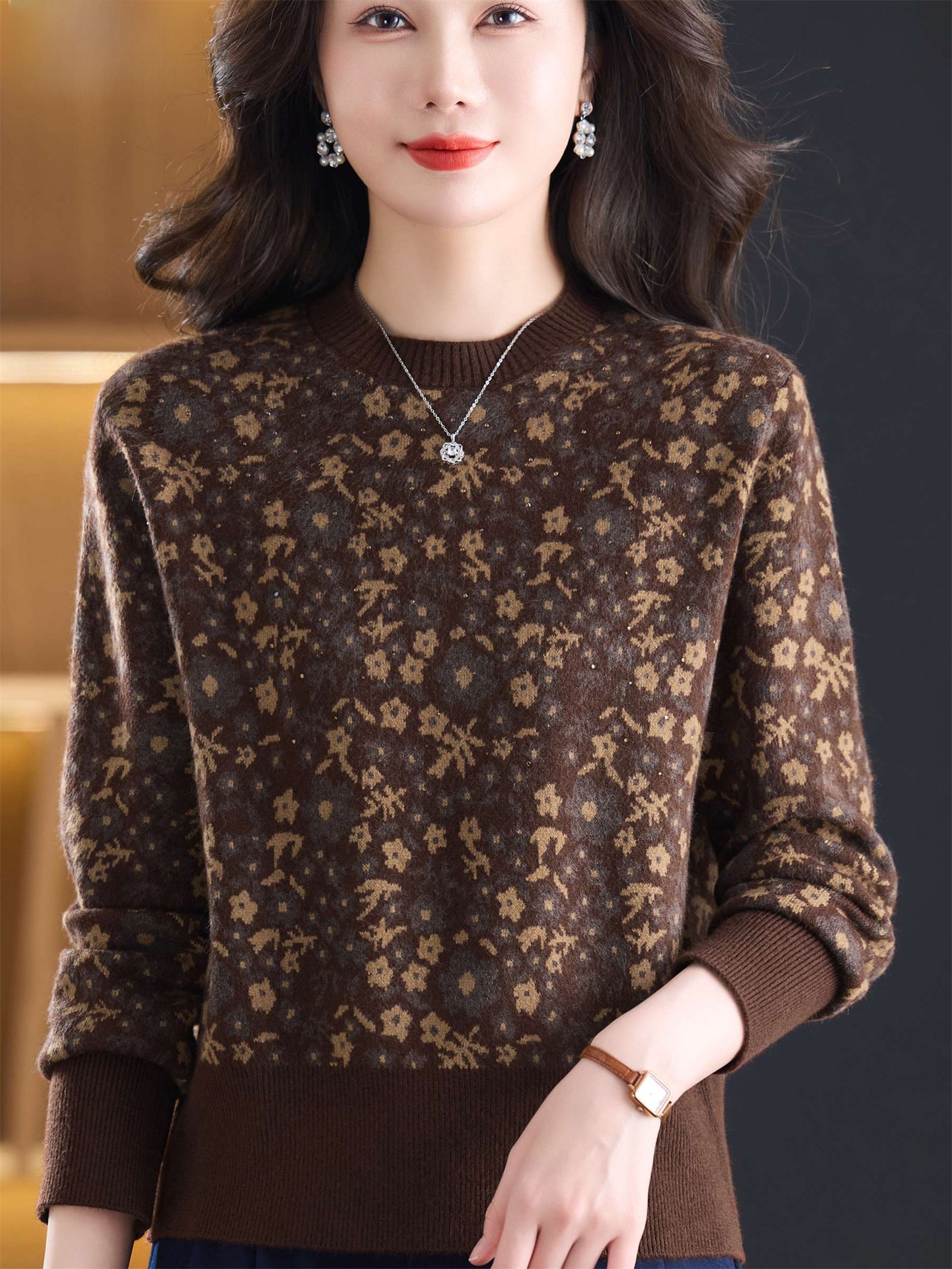 Women Fashion Over 60 - Fashionable round Neck Embroidered Sweater for