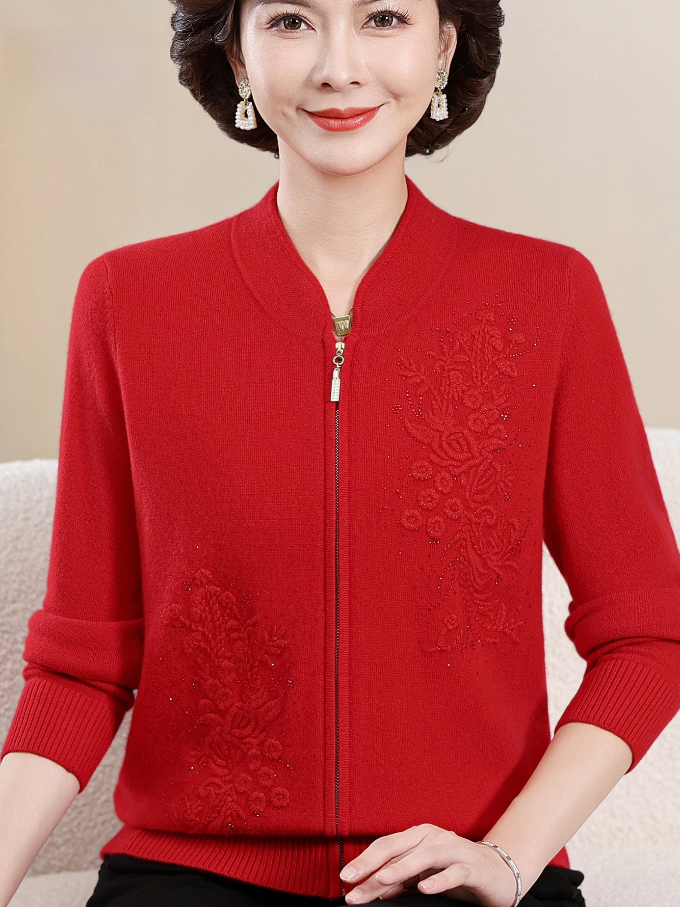 Elegant Embroidered Zipper Kni - Women Fashion Over 60 recensione e prezzo