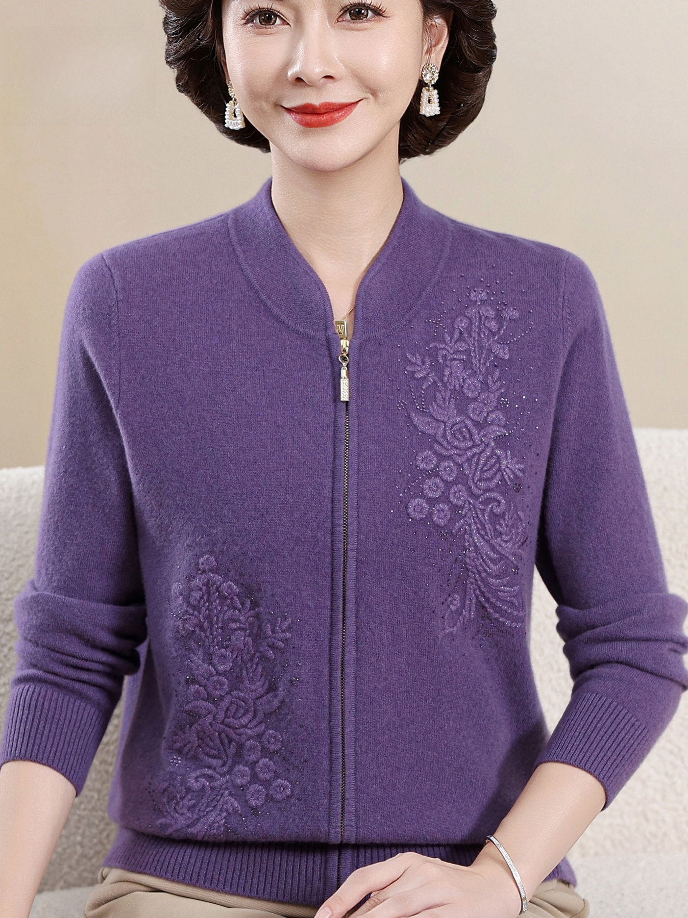 Elegant Embroidered Zipper Kni - Women Fashion Over 60 recensione e prezzo