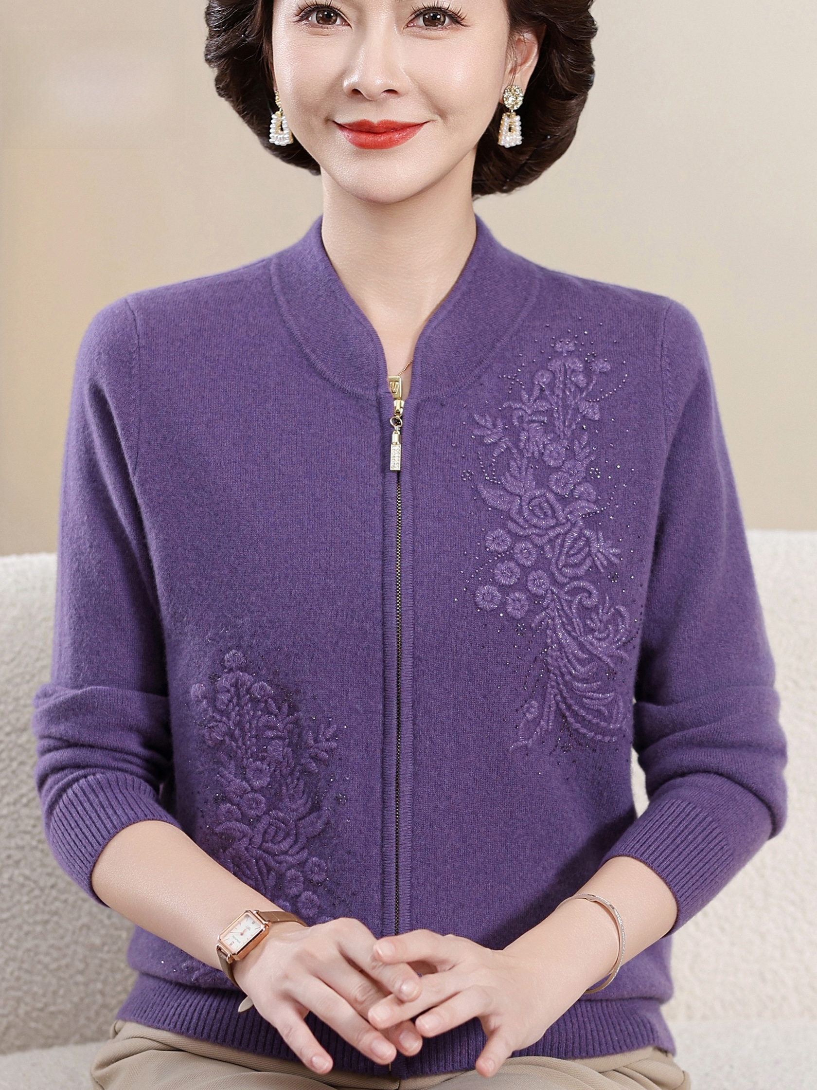 Elegant Embroidered Zipper Kni - Women Fashion Over 60 recensione e prezzo