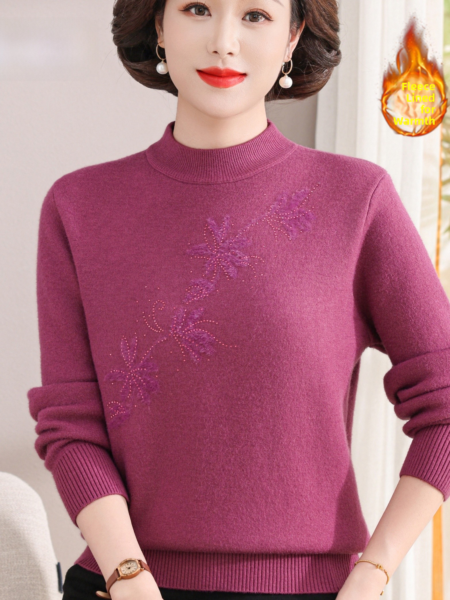 Warm Fleece Lined Knitted Half - Women Fashion Over 60 recensione e prezzo