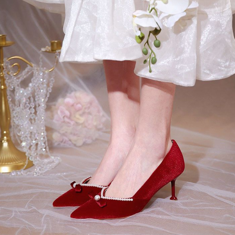 Red High Heel Pearl Ladies Pum - Women'S Fashion Quick Delivery recensione e prezzo