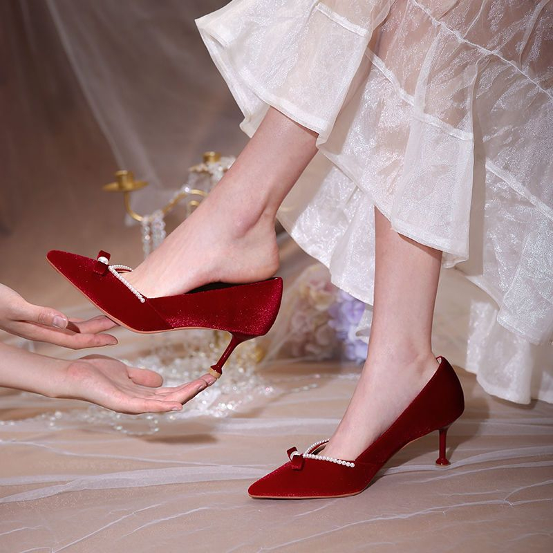 Red High Heel Pearl Ladies Pum - Women'S Fashion Quick Delivery recensione e prezzo