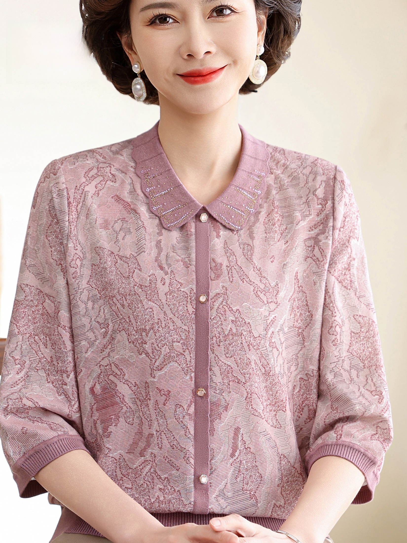 Floral Print Turn-down Collar  - Women Fashion Over 60 recensione e prezzo