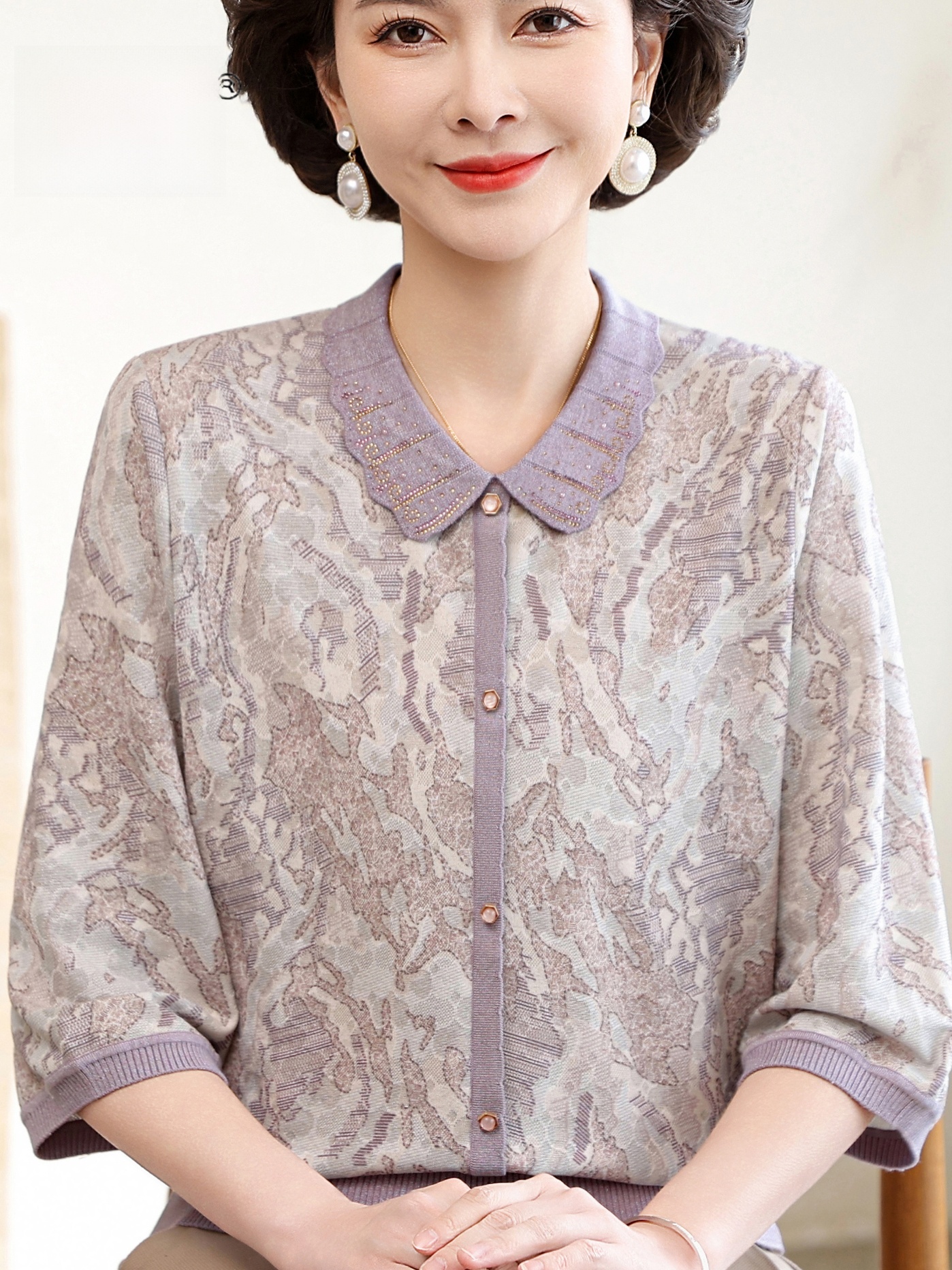 Floral Print Turn-down Collar  - Women Fashion Over 60 recensione e prezzo