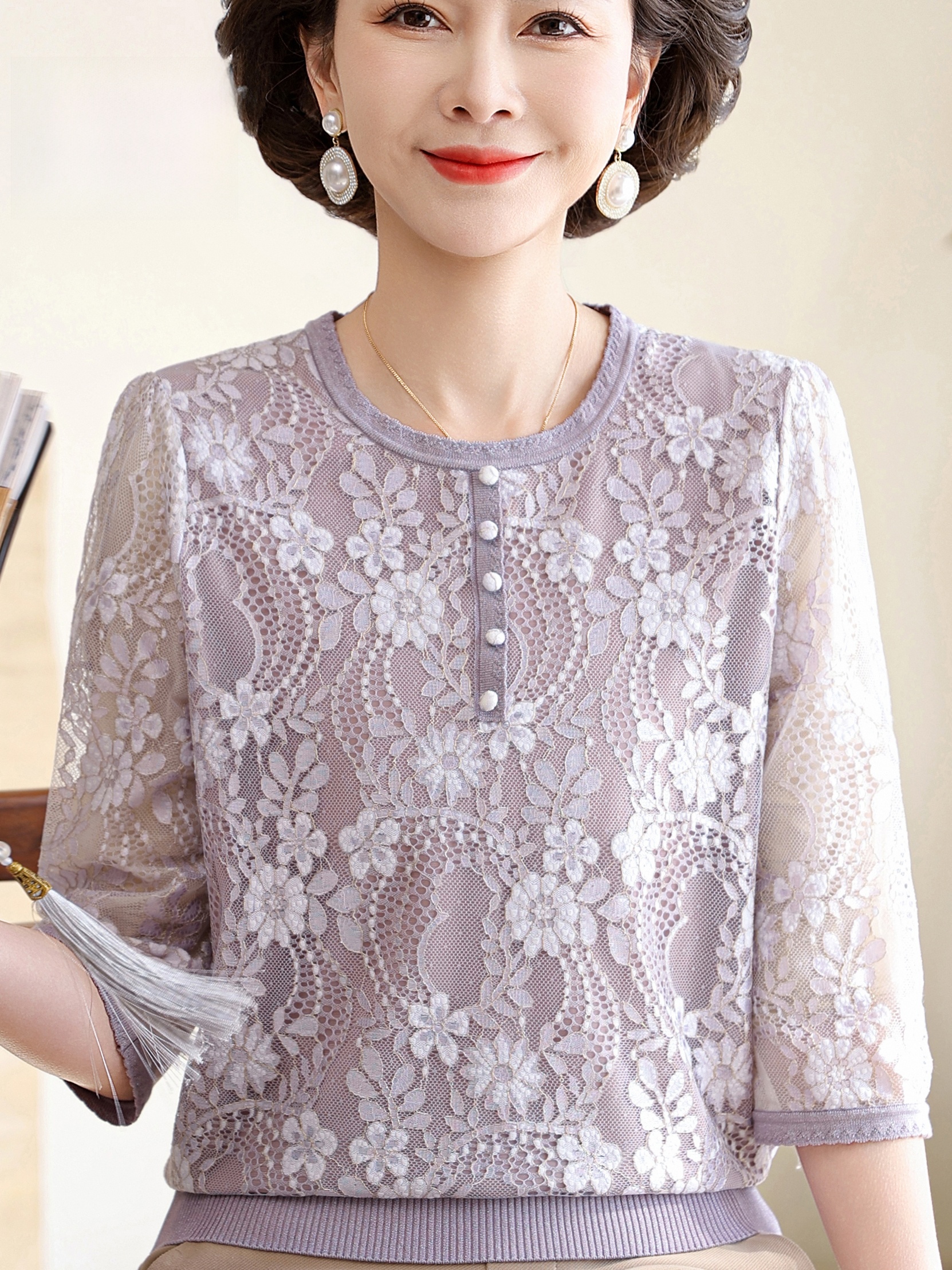 Summer Lace Splice V-Neck Thre - Women Fashion Over 60 recensione e prezzo